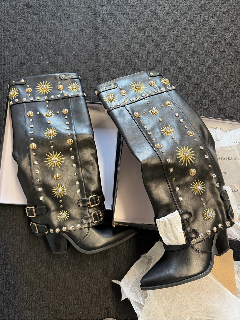Azalea Wang Black Embellished Mid-Calf Boots